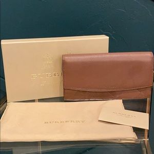 Brown Leather Plaid Burberry Continental Wallet